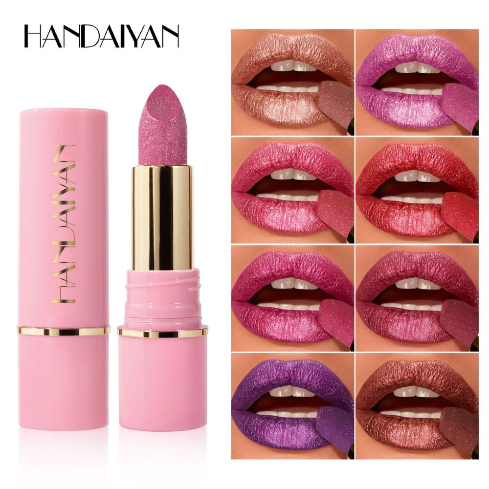 Pearlescent lipsticks in 8 colors, moisturizing and hydrating, handaiyan embossed mesh shimmering lip gloss, cross-border exclusive lipstick.