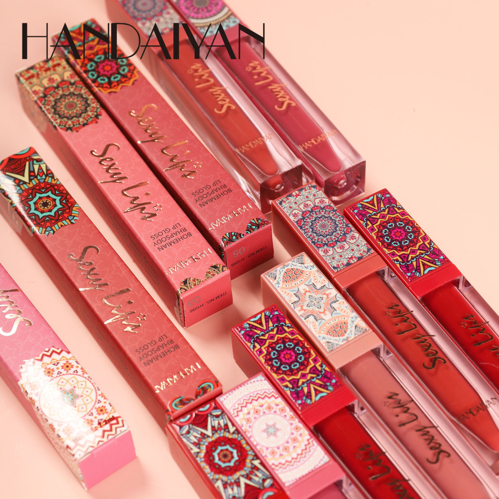 跨境唇釉批发波西米亚风 HANDAIYAN韩黛妍哑光不沾杯滋润唇彩唇釉