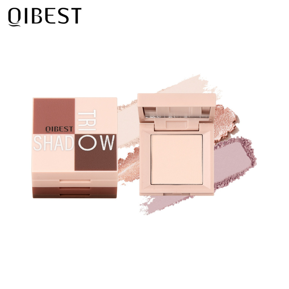 QIBEST3合1迷你眼影盒立体哑光珠光偏光自然初学者不飞粉眼影盘