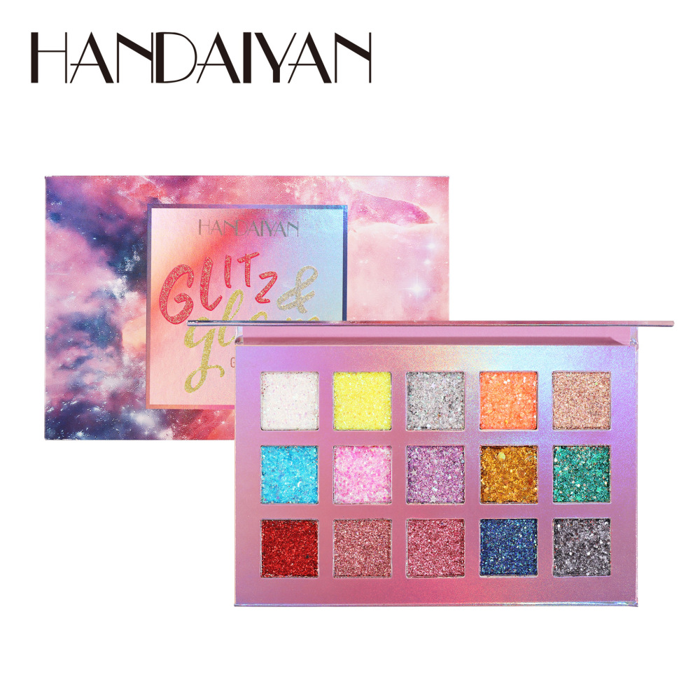 跨境眼影盘15色handaiyan正品欧美大亮片爆闪夜店闪亮眼影盘