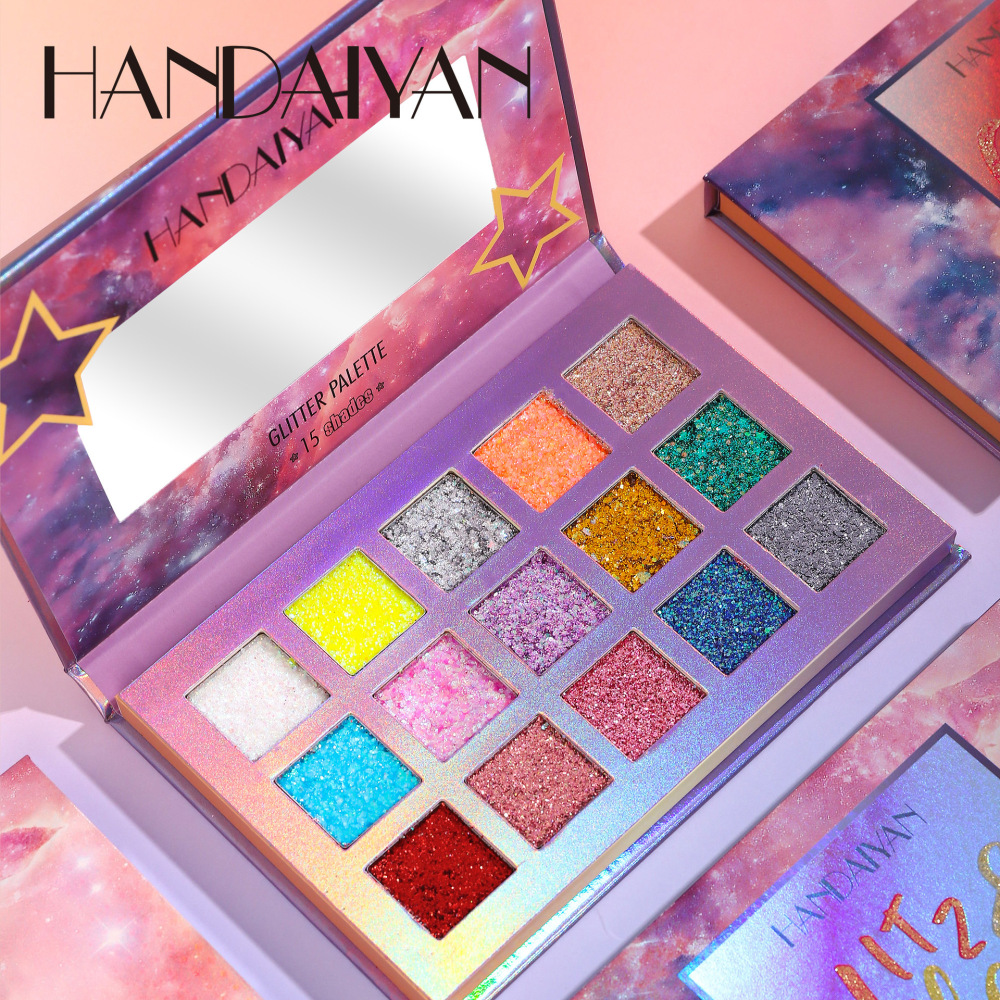 跨境眼影盘15色handaiyan正品欧美大亮片爆闪夜店闪亮眼影盘