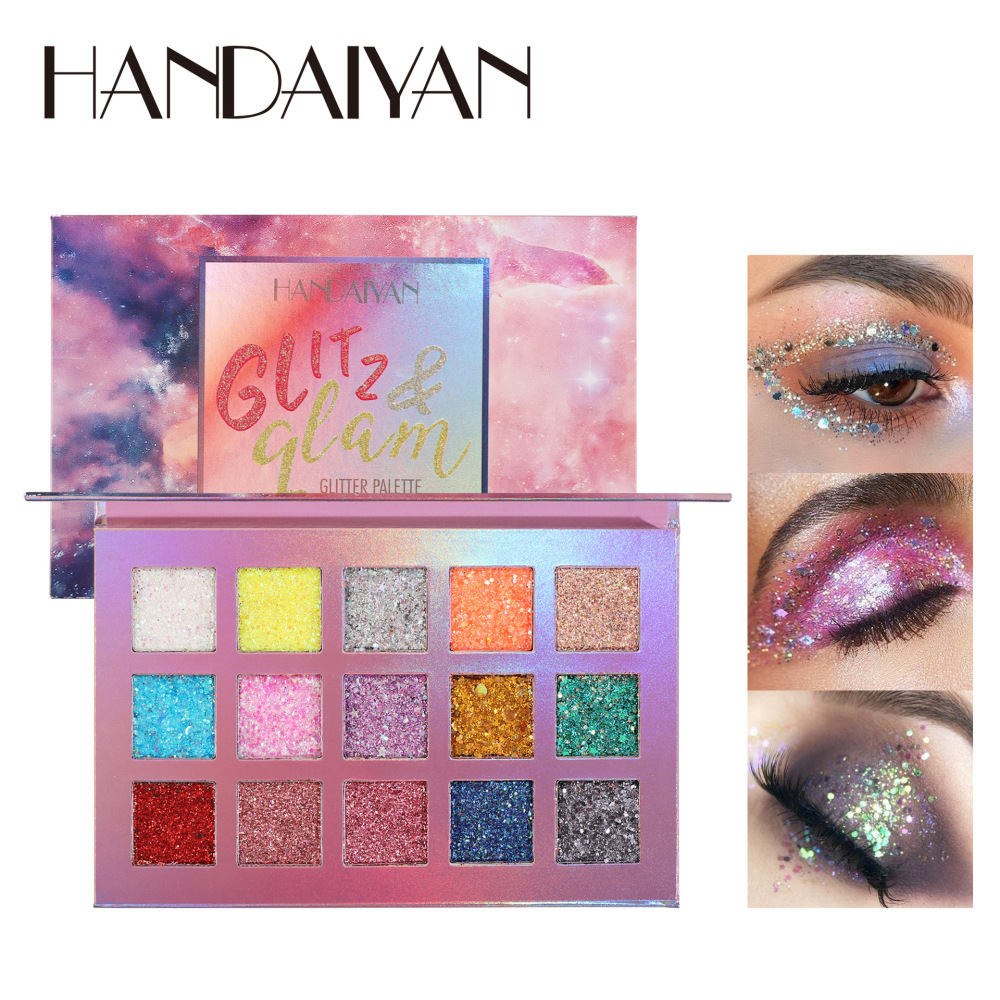跨境眼影盘15色handaiyan正品欧美大亮片爆闪夜店闪亮眼影盘