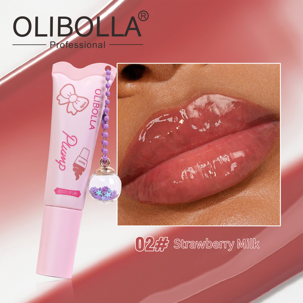 跨境爆款OLIBOLLA冰淇淋润唇膏带吊坠水光亮泽持久水润嘟嘟唇批发