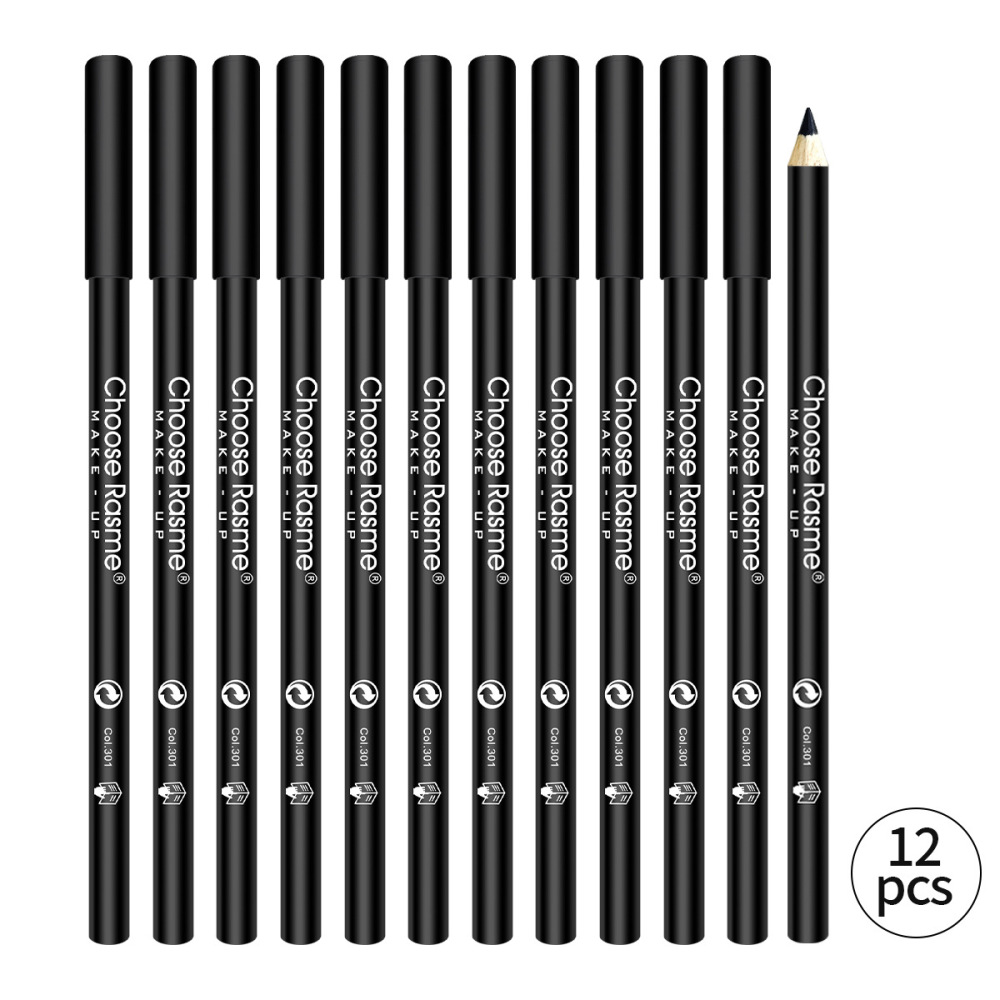 跨境黑色木杆眼线笔 顺滑浓郁哑光极细持久防水防汗不晕染绣纹笔