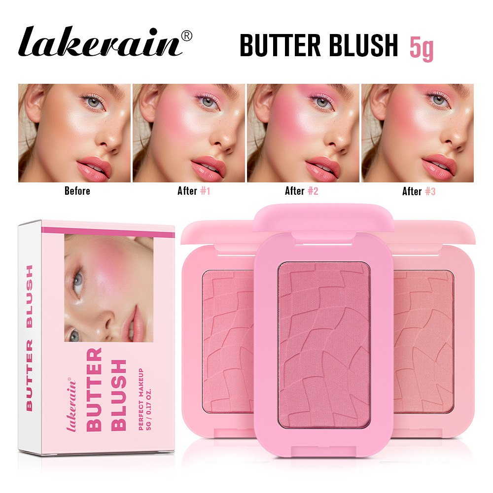 跨境lakerain黄油腮红 防水防汗持久上色哑光 粉色系烟脂腮红
