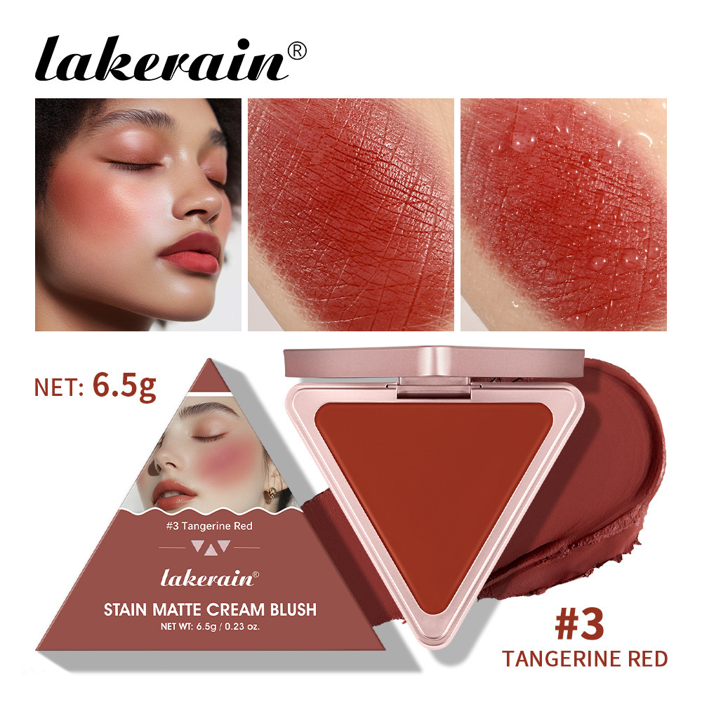 跨境lakerain三角奶油腮红膏 可爱俏皮奶油质地腮红膏哑光妆感