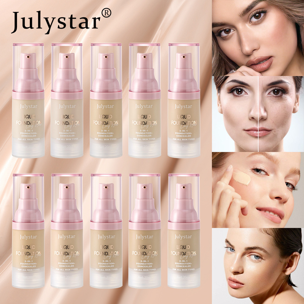 Julystar 	跨境粉底液遮瑕持久不脱妆滋润保湿真空粉底欧美爆款
