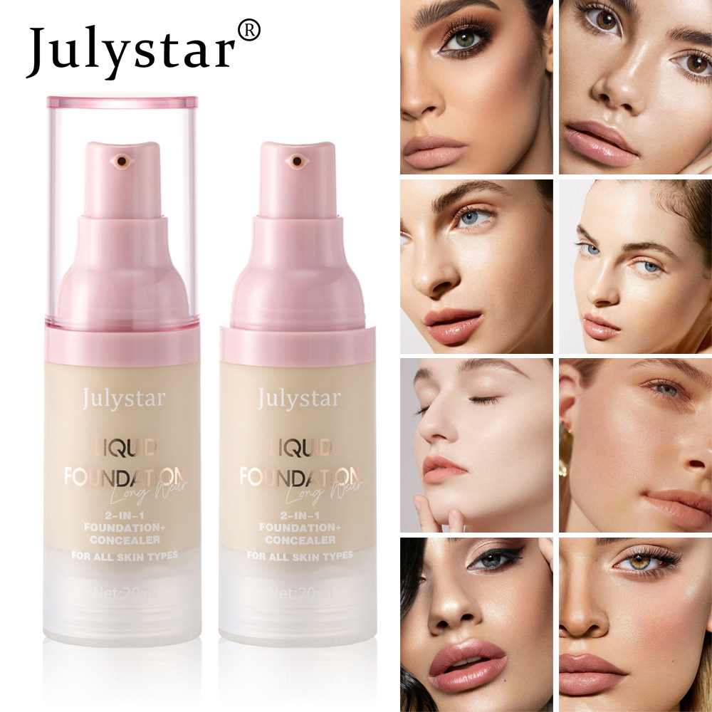 Julystar 	跨境粉底液遮瑕持久不脱妆滋润保湿真空粉底欧美爆款