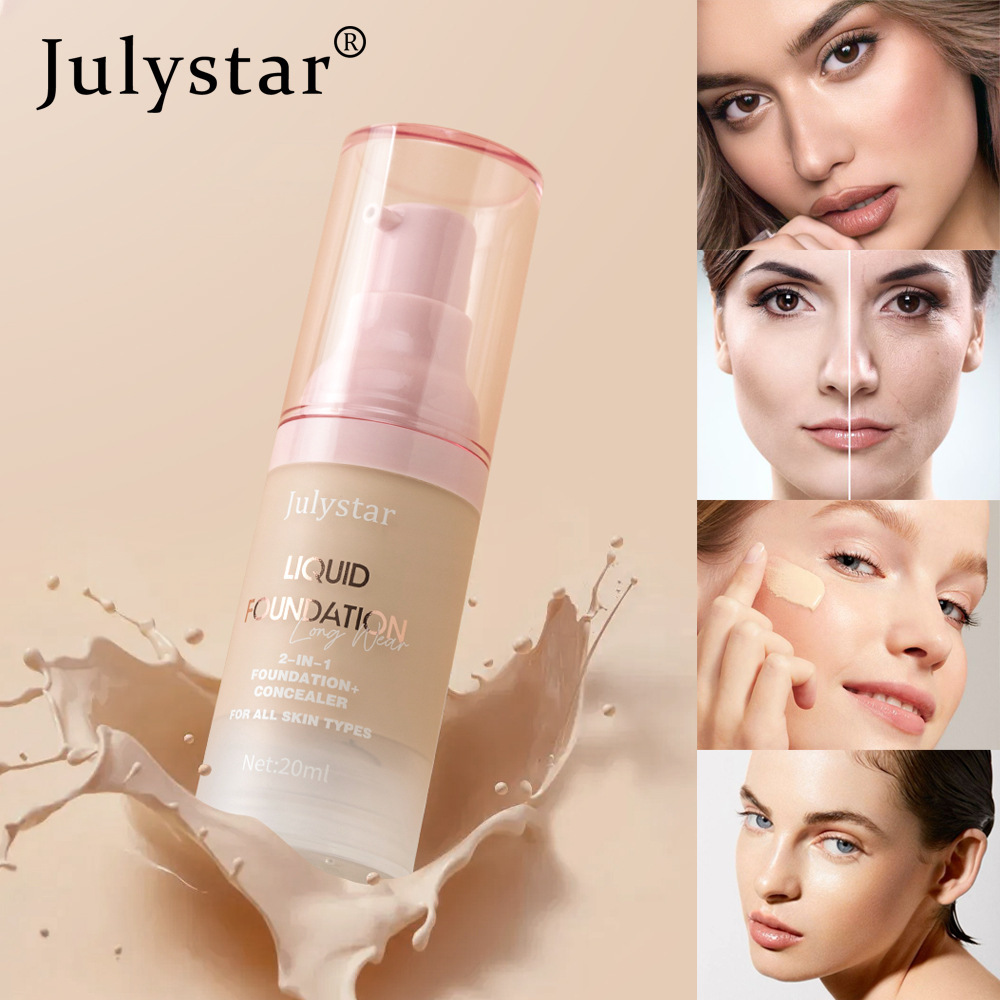 Julystar 	跨境粉底液遮瑕持久不脱妆滋润保湿真空粉底欧美爆款
