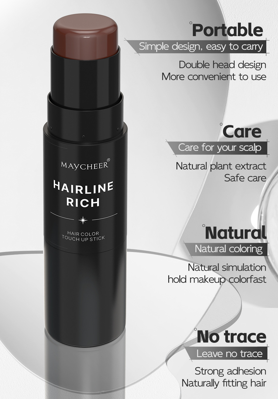 Hair color touch-up stick with brown stick and black tube