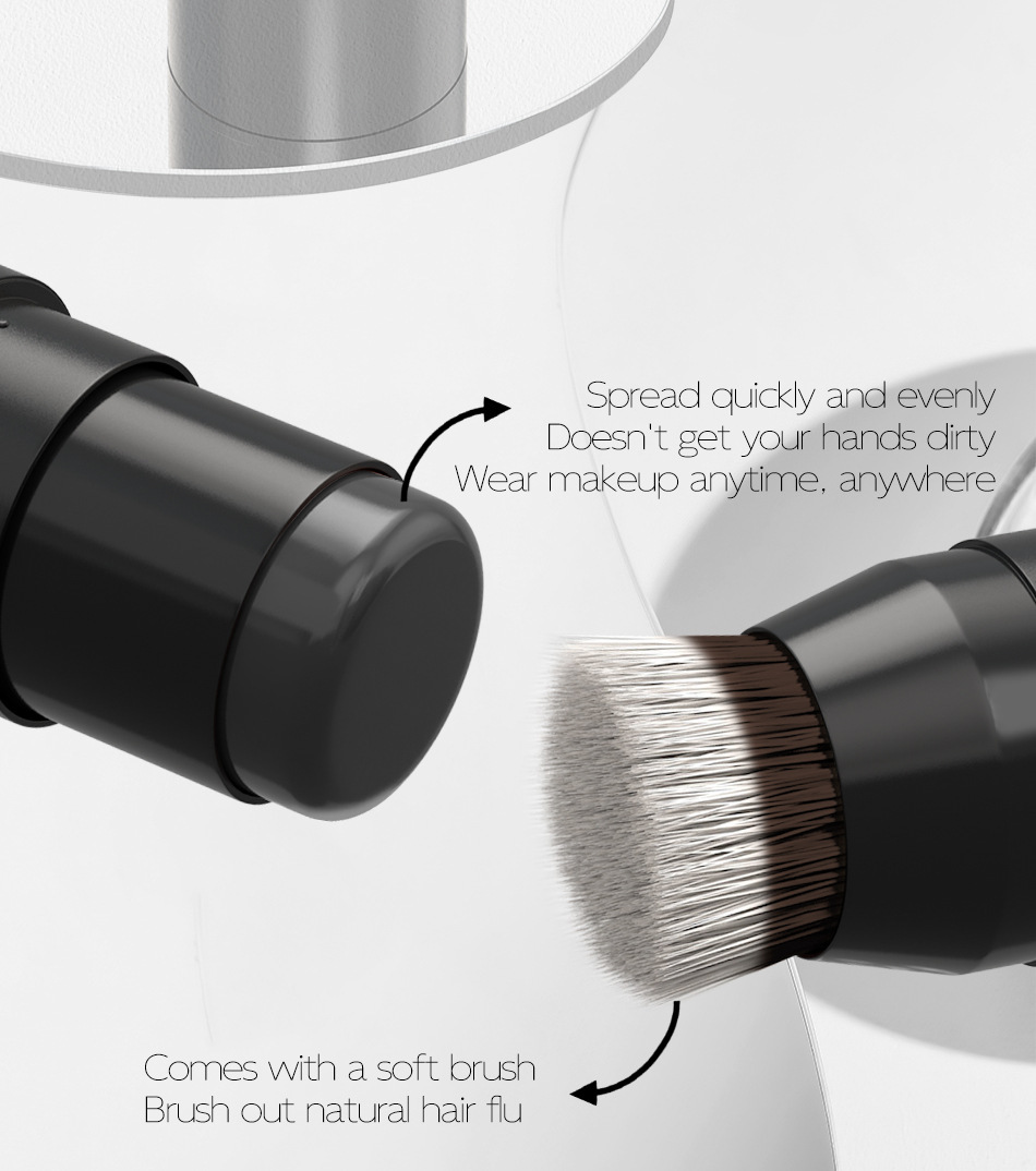 Close-up of black hair color stick with soft brush