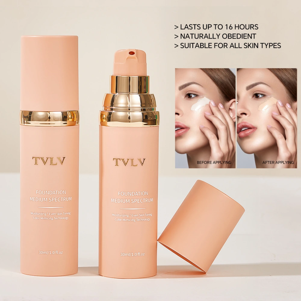 TVLV Medium Coverage Foundation detail view showing the liquid base and packaging