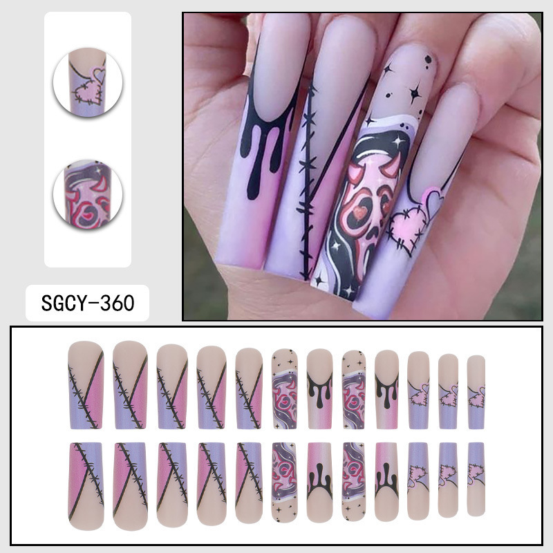 O7美甲甲片长款欧美穿戴甲批发夏季高级感可穿戴式指甲贴片nail
