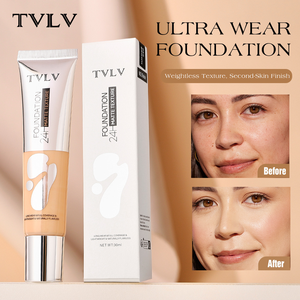TVLV哑光质感粉底液离遮瑕控油保湿干皮奶油肌不脱妆跨境外贸专供