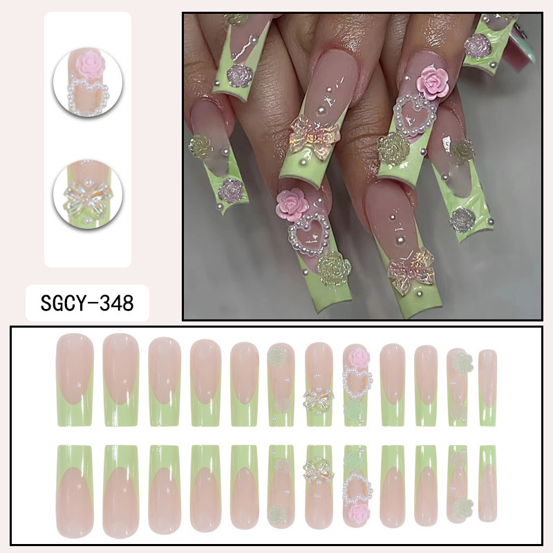 O7美甲甲片长款欧美穿戴甲批发夏季高级感可穿戴式指甲贴片nail