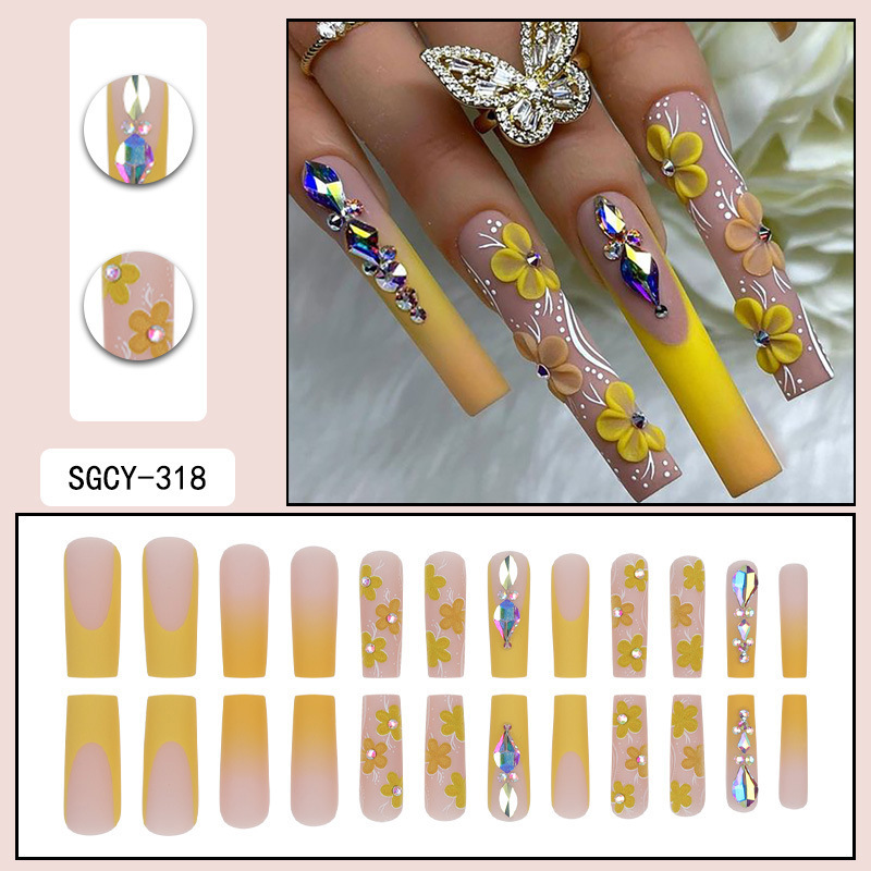 O7美甲甲片长款欧美穿戴甲批发夏季高级感可穿戴式指甲贴片nail