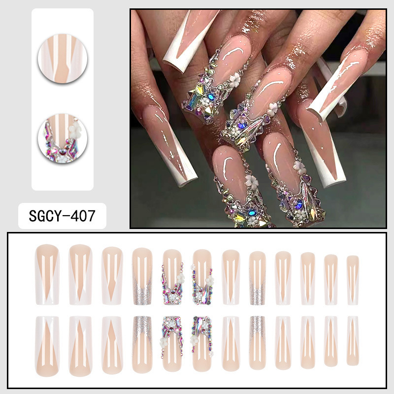 O7美甲甲片长款欧美穿戴甲批发夏季高级感可穿戴式指甲贴片nail
