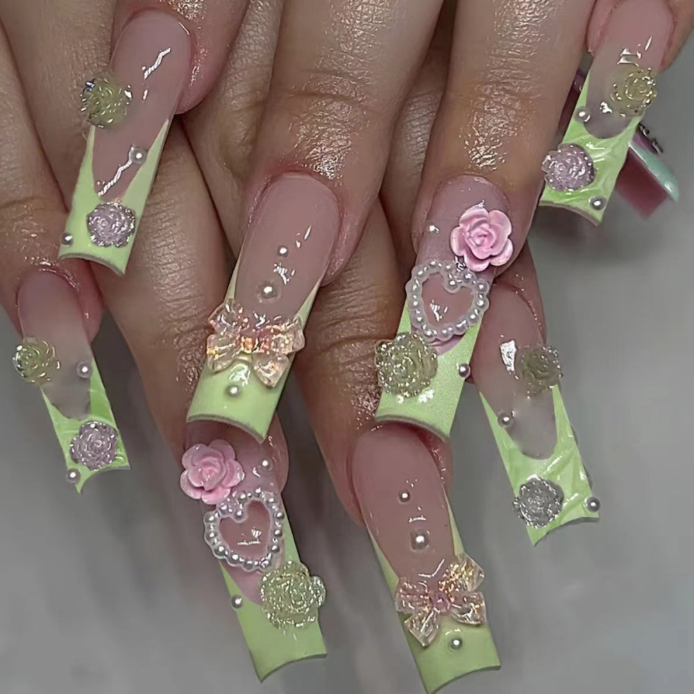 O7美甲甲片长款欧美穿戴甲批发夏季高级感可穿戴式指甲贴片nail