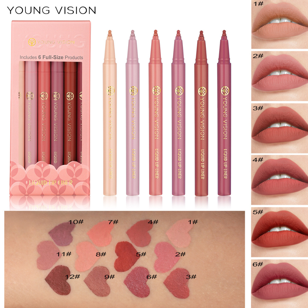 YOUNG VISION哑光6色液体唇线笔套装 海绵葫芦头雾面裸色口红笔