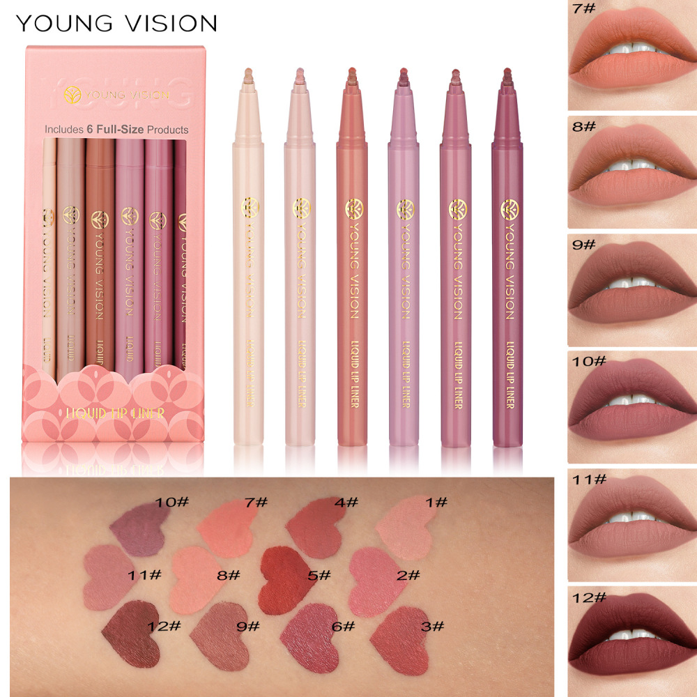YOUNG VISION哑光6色液体唇线笔套装 海绵葫芦头雾面裸色口红笔