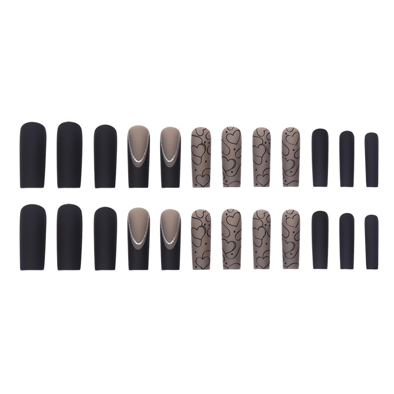 跨境透黑磨砂暗黑系欧美法式甲片长款穿戴式水管甲press on nails