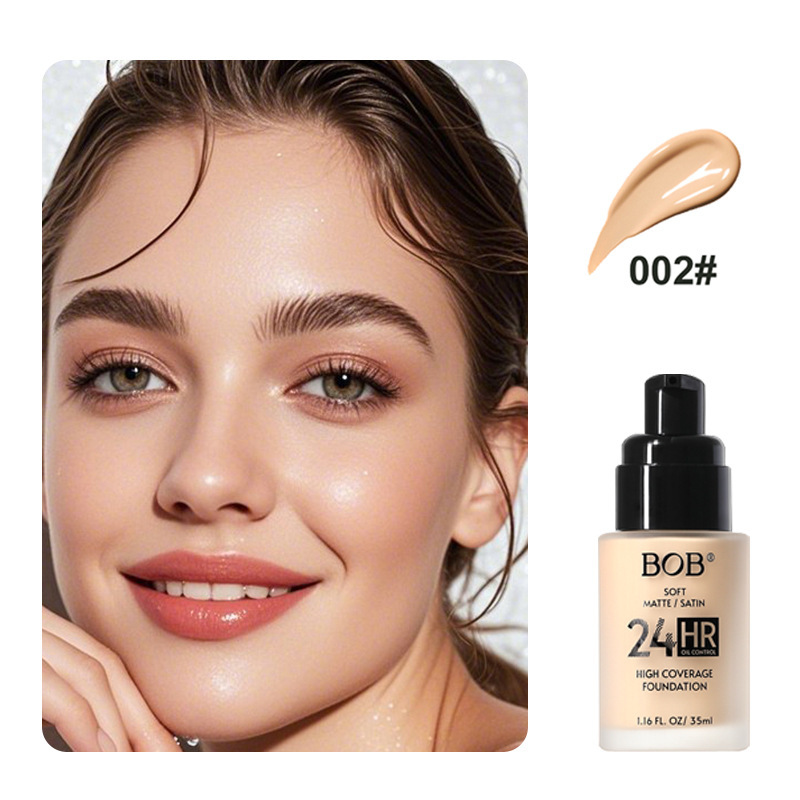 跨境彩妆bob雾面哑光粉底液遮瑕持久不脱妆控油不卡粉保湿粉底霜