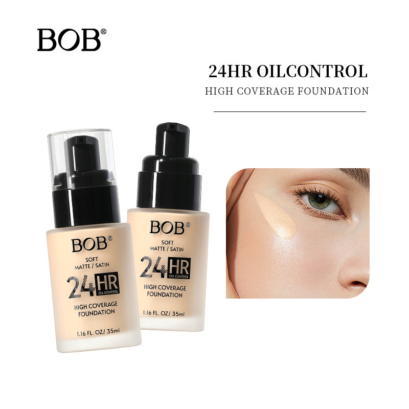 跨境彩妆bob雾面哑光粉底液遮瑕持久不脱妆控油不卡粉保湿粉底霜