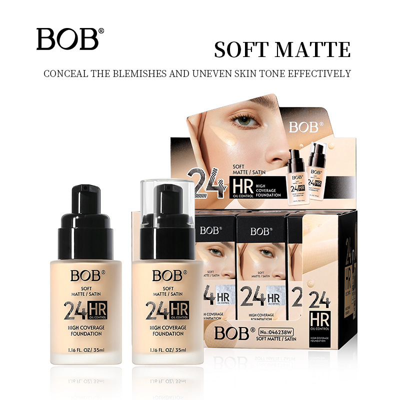跨境彩妆bob雾面哑光粉底液遮瑕持久不脱妆控油不卡粉保湿粉底霜