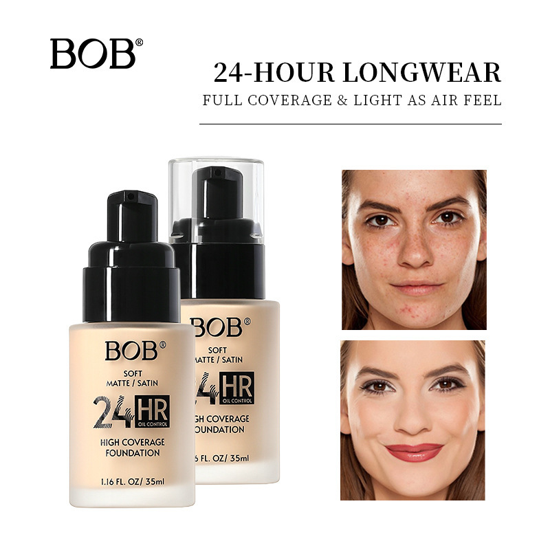 跨境彩妆bob雾面哑光粉底液遮瑕持久不脱妆控油不卡粉保湿粉底霜