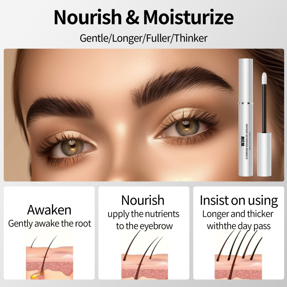 跨境亚马逊彩妆W3W眉毛液乌黑浓密Eyebrow Enhancer SerumsTK热卖