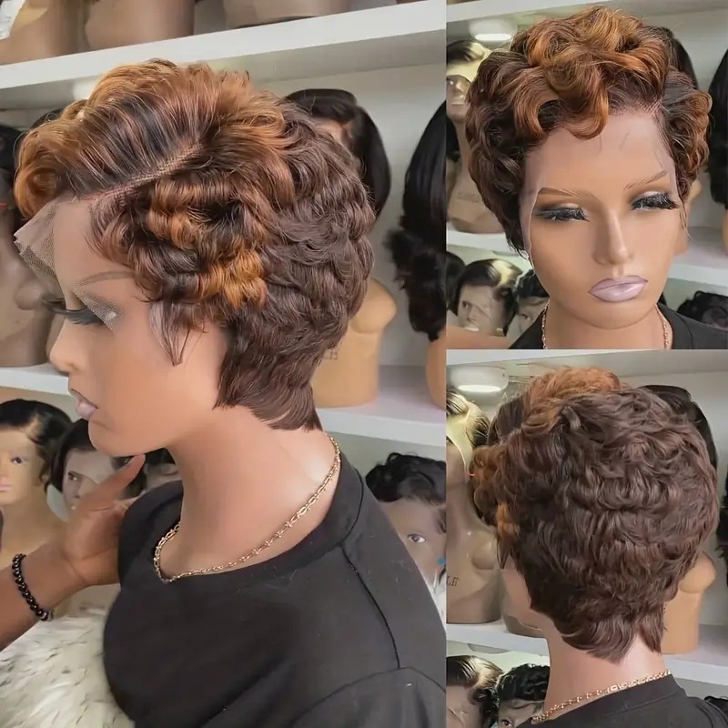 13x4 pixie cut wig human hair短款拼接发套curly hair
