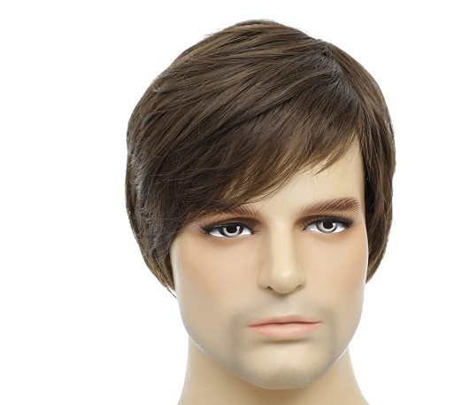 欧美外贸 男士假发 真发黑色短发斜刘海human hair机制头套假发男