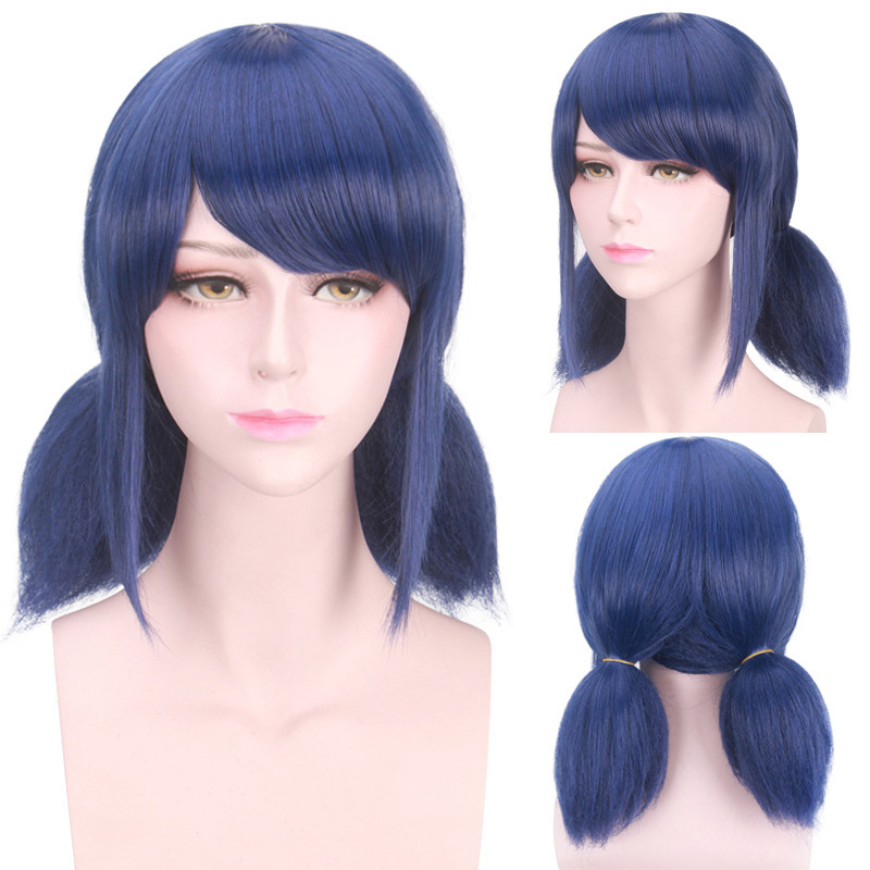 动漫假发新品 cosplay假发 瓢虫假发 深蓝小辫子少女动漫假头套