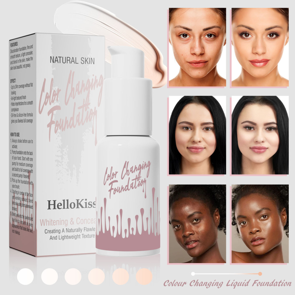 Hellokiss温变肤色粉底液清透服帖定妆Color changing foundation