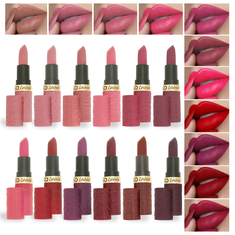 哑光口红6支装跨境12色豆沙色裸色丝滑Matte lipstick套装批发