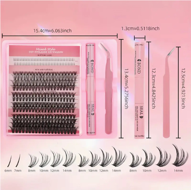 欧美跨境外贸假睫毛延长套装8-16mm单簇分段朵毛浓密款眼睫毛批发