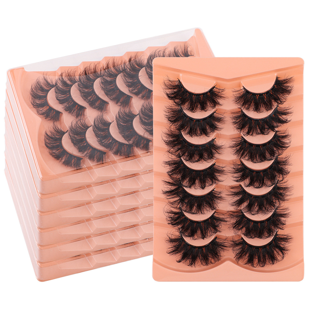 欧美跨境外贸7对装高仿水貂毛假睫毛浓密卷翘仿真眼睫毛现货批发