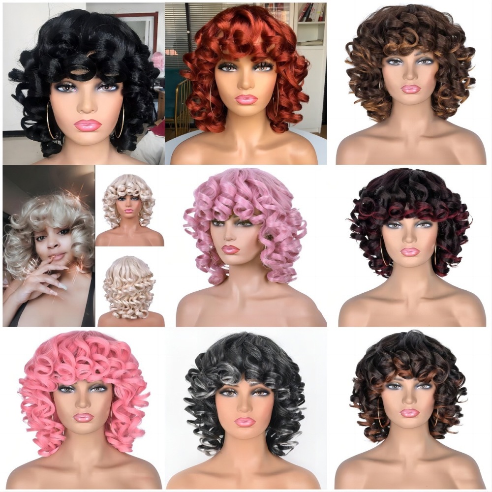 短卷发拉美卷假发整顶黑人烫假发化纤头套 Short Afro Curly Wigs