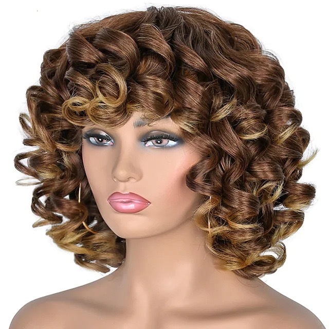 短卷发拉美卷假发整顶黑人烫假发化纤头套 Short Afro Curly Wigs