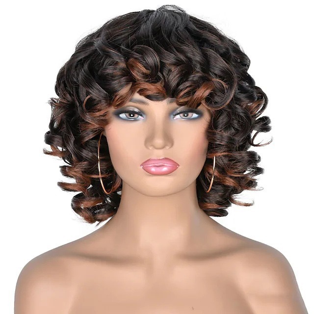 短卷发拉美卷假发整顶黑人烫假发化纤头套 Short Afro Curly Wigs