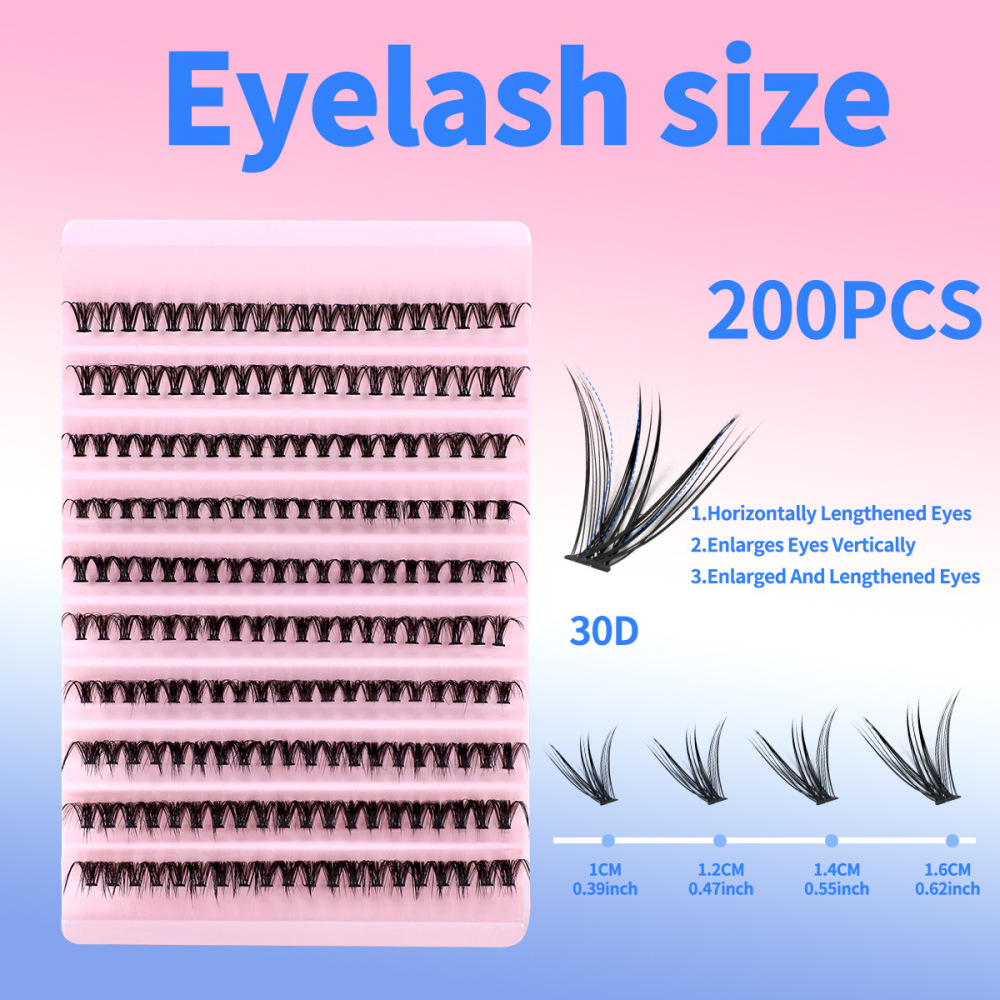 欧美跨境DIY朵毛单簇热熔假睫毛200簇仿真自然浓密自嫁眼睫毛批发