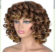 短卷发拉美卷假发整顶黑人烫假发化纤头套 Short Afro Curly Wigs