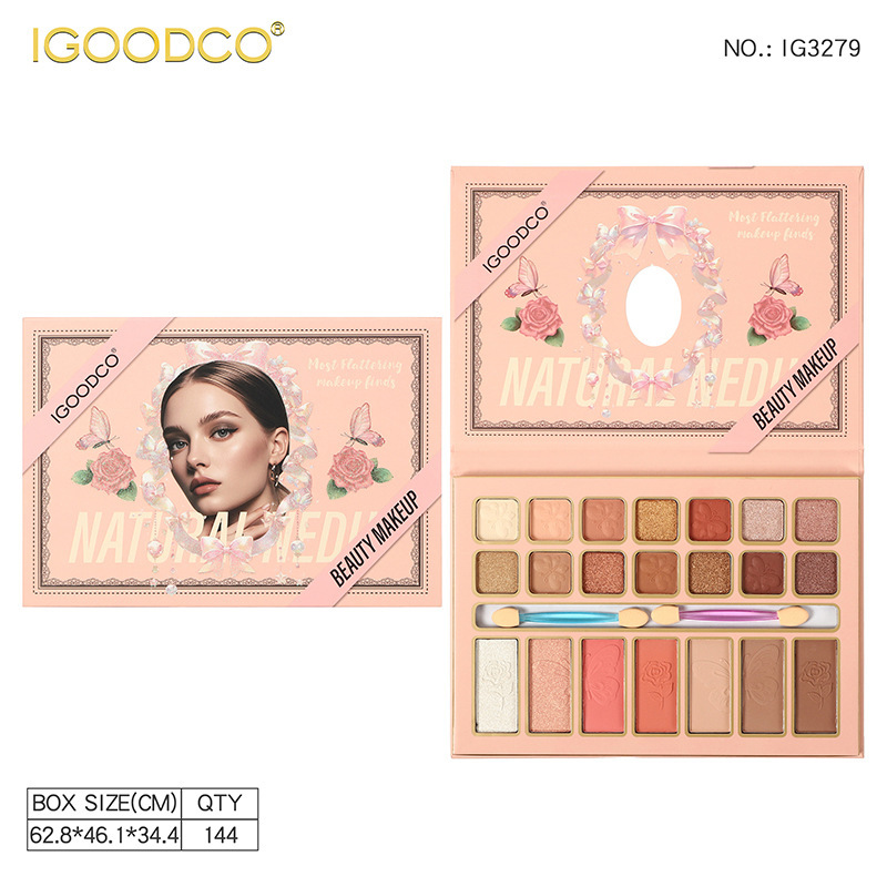 IGOODCO跨境新款美女封面珠光哑光眼影高光腮红唇彩多功能彩妆盘