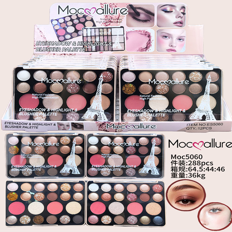 Mocoallure新款外贸跨境埃菲尔铁塔封面多色眼影盘珠光哑光腮红