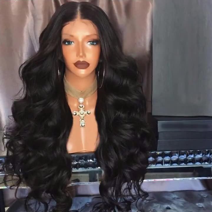 欧美风前蕾丝黑色中分大波浪长卷发头套wigs 厂家货源跨境直销