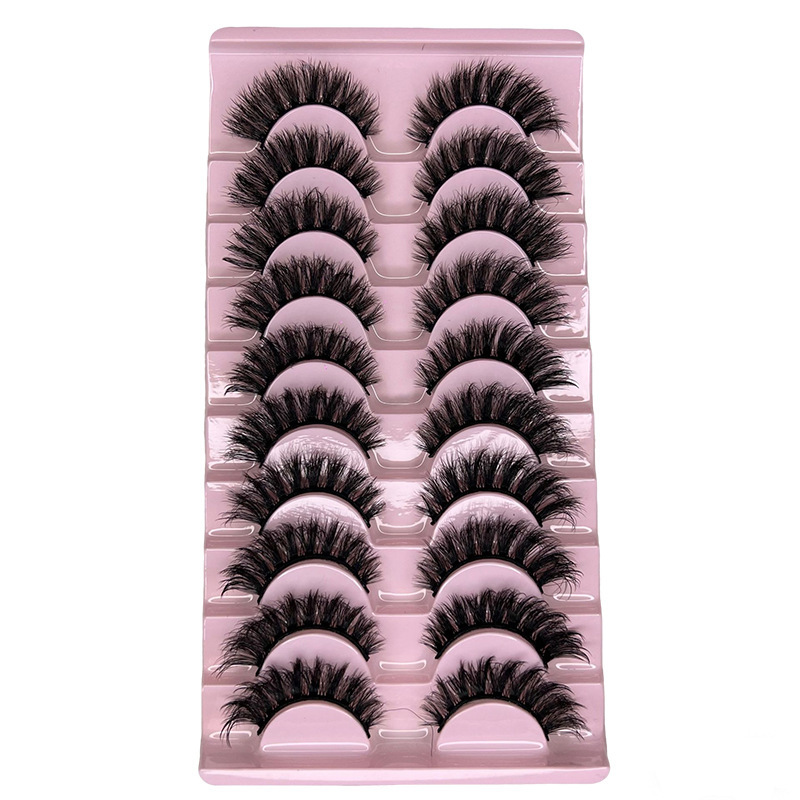 欧美跨境新品10对装高仿水貂毛假睫毛自然仿真浓密卷翘眼睫毛批发