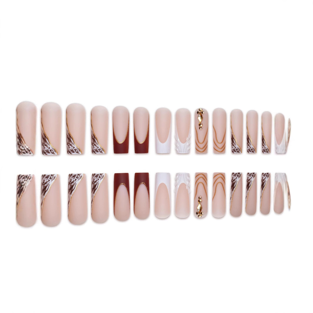 跨境热售方型假指甲法式白边晕染爆闪棱形水钻穿戴甲甲片成品批发