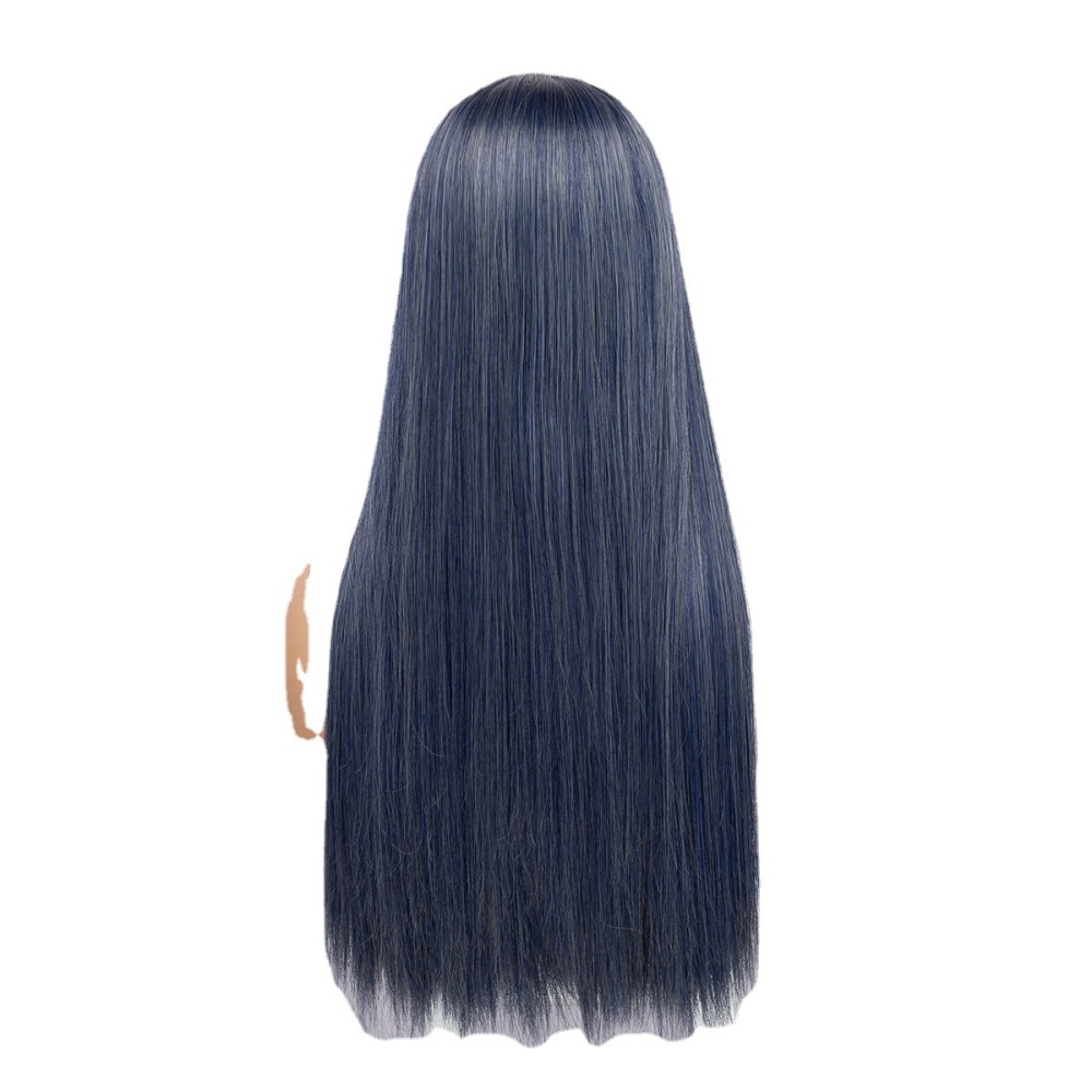 欧美时尚新品假发女厂家直营 wig墨蓝色高温化纤丝哑光头套