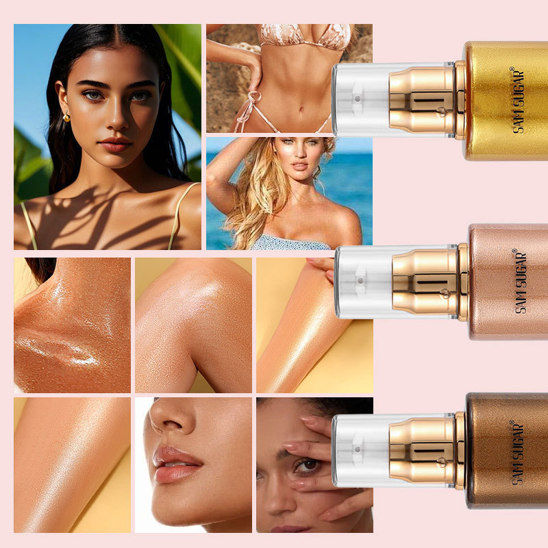 彩妆SAM SUGAR 5色身体发光油脸部修容液体身体高光油闪光修容粉
