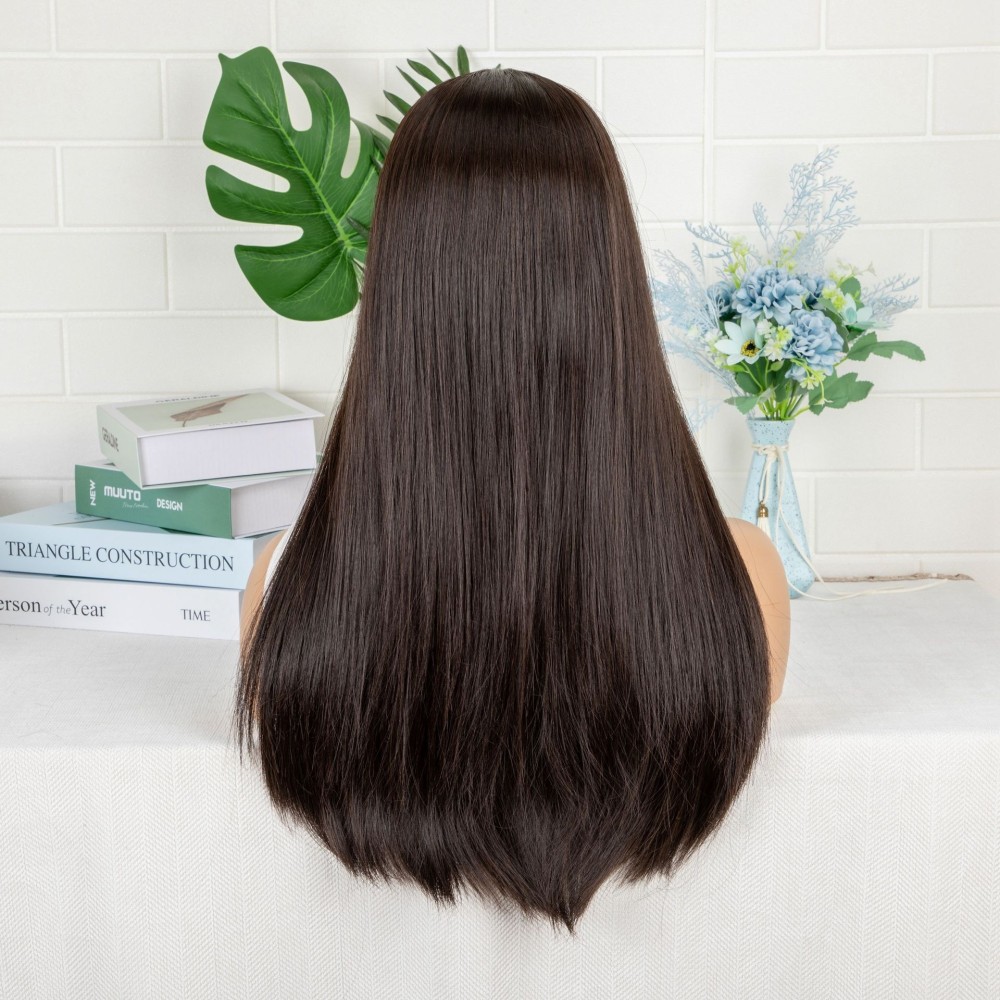 跨境新品假发 女士T型前蕾丝化纤头套 八字刘海中分长直发网红wig